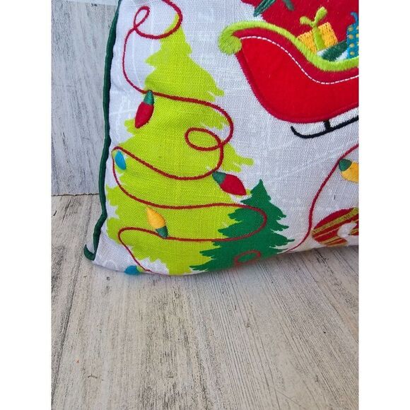Pier 1 embroidered Xmas snowman North Pole penguin elf pillow decor Xmas 14x14 i - Picture 2 of 10